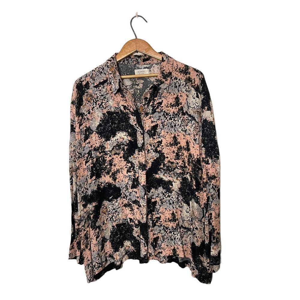 Anthropologie Numph Womens Button Up Top Blouse Abstract Splatter Sz. 38